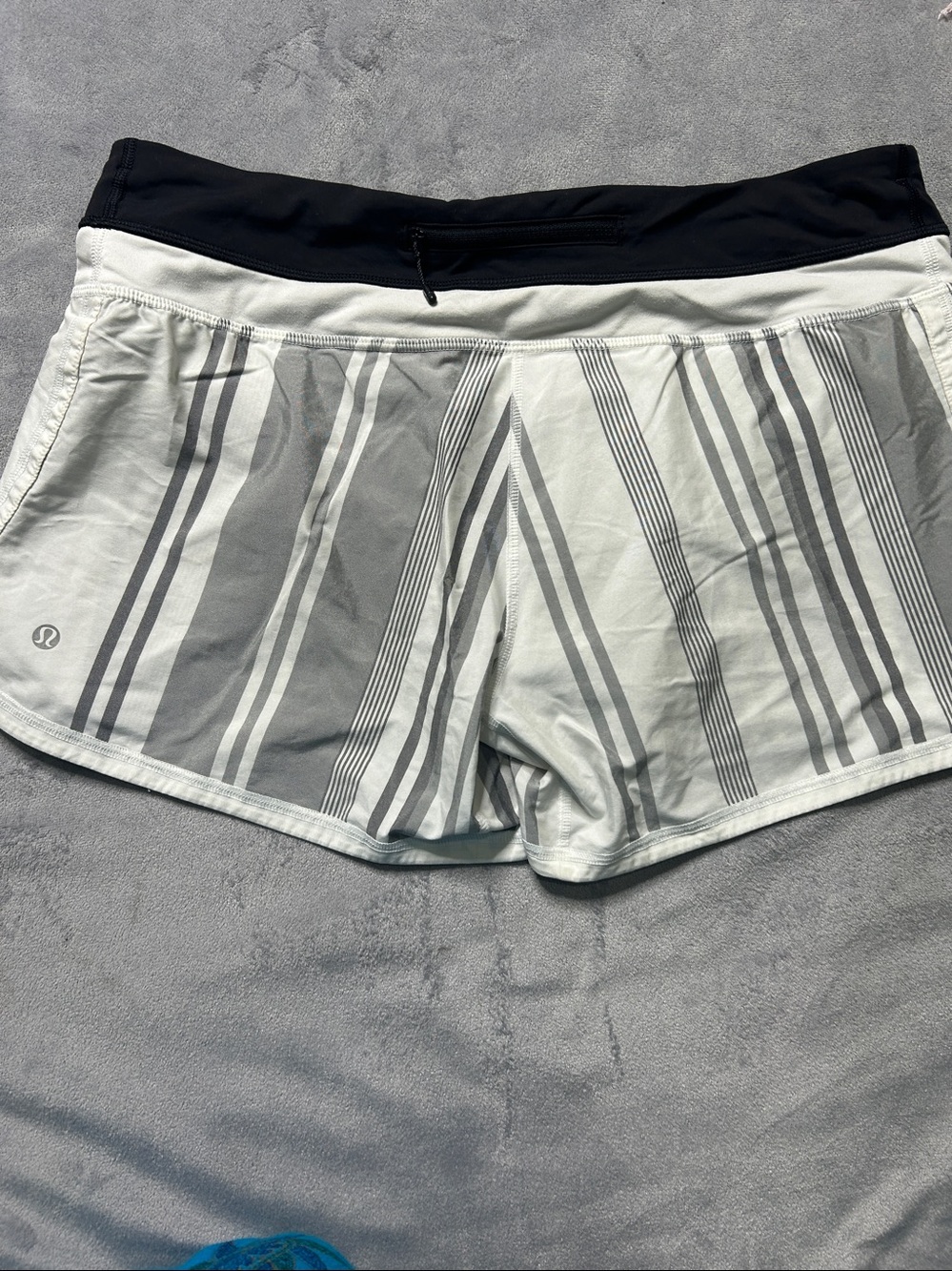 Women's Stripe Athletic Shorts in White and Gray - Picture 3 of 8